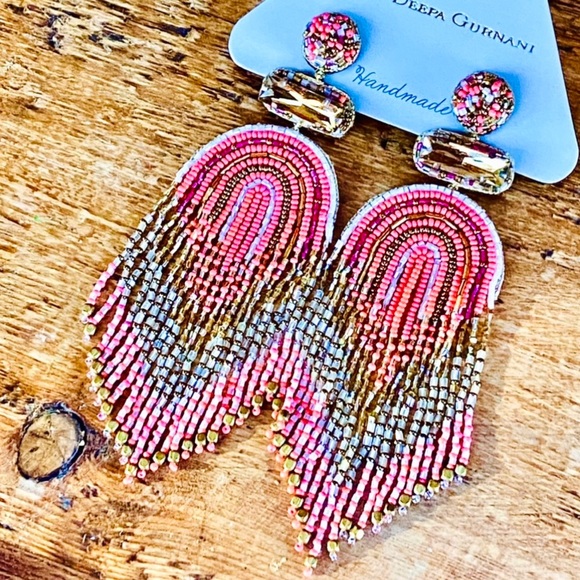 🌺🎉HP🎉🌺 NWT Deepa Gurnani Luxe Beaded Fringe Chandeliers - Picture 5 of 16